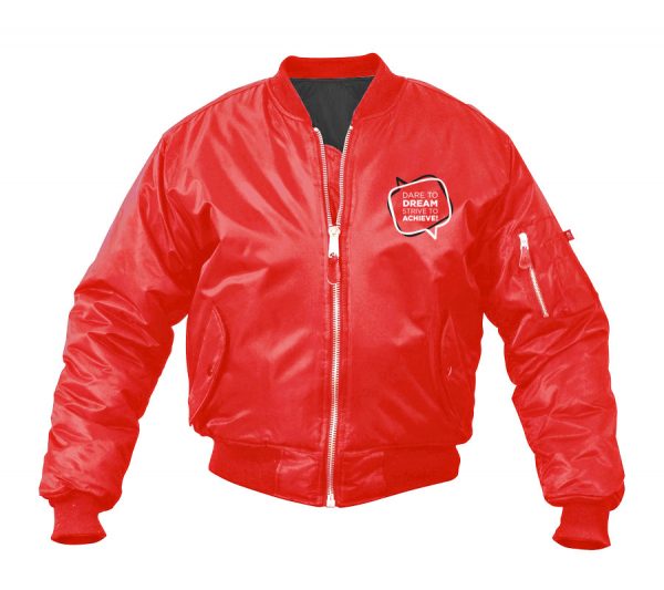 jaket bomber dare to dream warna merah muda